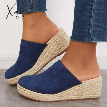 Xajzpa - Ladies Mules Wedges Fashion Suede Closed Toe Sandals Slip On Backless Heeled Shoes For